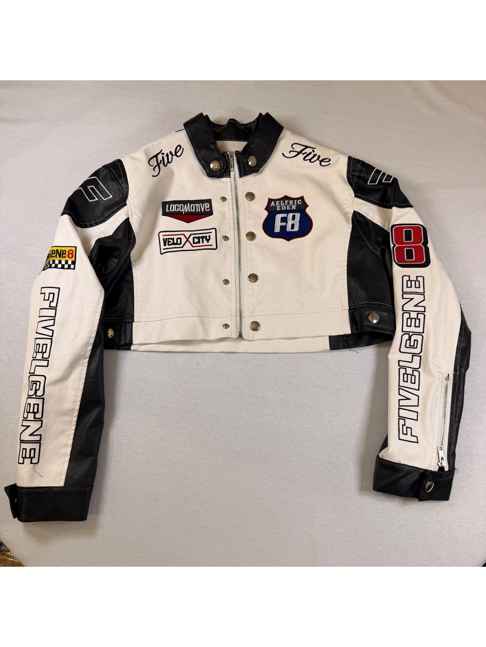 Aelfric Eden NWT Cropped Faux Leather Racing Moto Jacket XS